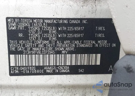 2020 Toyota Rav4 Le from USA, damaged, VIN 2T3H1RFV8LC072945
